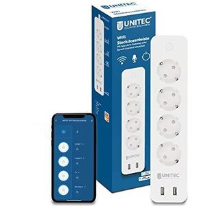 UNITEC 30798 wifi-stekkerdoos, 4 x 2, WLAN smart stopcontact met timer, energiekostenmeting, spraakbesturing en app, met 2 USB-uitgangen