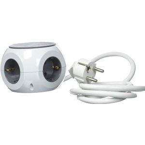 UNITEC Meervoudige stekkerdoos | 3 Schuko-stopcontacten | 3 USB-poorten | Stekkerdoos in kubusdesign | Ideaal voor bureau | anti-slip coating | wit