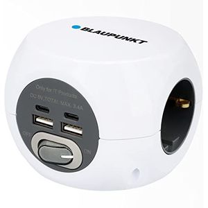 BLAUPUNKT - Stekkerdoos - Wit - 3-voudig geaarde stopcontact - 2-voudige USB-A + 2-voudige USB-C - 1,4 meter