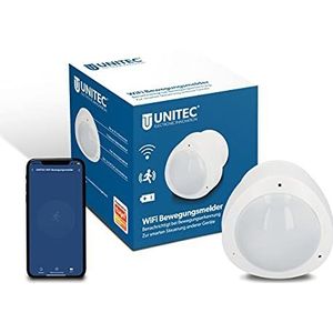 UNITEC WiFi-bewegingsmelder infrarood met alarm, stuurt meldingen naar smartphone, geschikt voor WLAN, werkt op batterijen, compatibel met Alexa/Hey Google,Weiß
