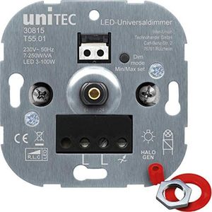 UNITEC Universele LED dimmer 30815 fasesnede en fasedimmer LED & halogeen / conventioneel geschikt voor UNITEC, Busch-Jäger en Jung en Gira schakelaarserie