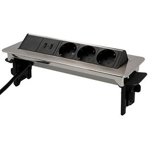 Unitec Intrekbare stekkerdoos horizontaal, 2 USB-oplaadaansluitingen, 3 stopcontacten, meegeleverde kleppen, aansluitkabel en stekker