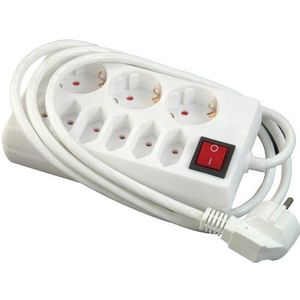 Unitec 445681 stekkerdoos met schakelaar, 3 en 6 stopcontacten, kabel 1,4 m, H05 vV-f3G1,5 mm², kleur: wit