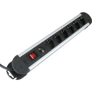 Unitec 44157 Alu-Line Overspanningsblok met 6 stopcontacten, schakelaar en snoer H05VV-F 3G1,5 mm², 2 m
