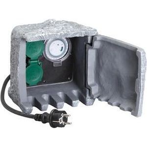 Unitec 44244 Stekkerdoos voor de tuin in in steen-look, tuinstopcontact, buitenstopcontact, IP 44, 2 stopcontacten dobbelstenen en ZSU