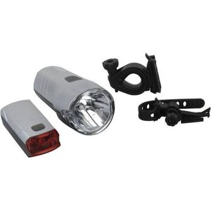 FISCHER FAHRRAD 85330 Fietsverlichtingsset LED werkt op batterijen Zilver (mat)