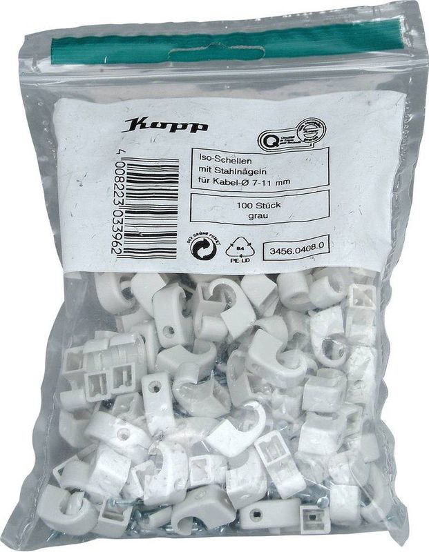 Kopp 345604080 Spijkerclip 345604080 Bundel-Ø (bereik) 7 tot 10 mm Grijs 100 stuk(s)
