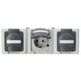 Kopp 131356005 BlueElectric Compleet Wandcontactdoos met Randaarde en Klapdeksel Spatwaterdicht Grijs 3-voudig