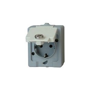 Kopp 105648002 Veiligheidscontactdoos, 1-voudig, met veiligheidsslot, opbouw-vochtige ruimte, standaard