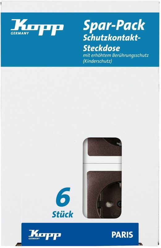 Kopp - Profi-Pack - Stopcontacten - Palissanderbruin - 6 wandcontactdozen met Aardingscontact en Verhoogde Aanraakbeveiliging