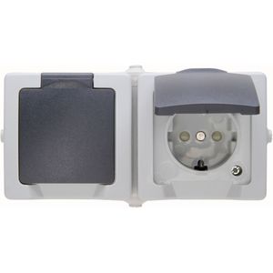 Feuchtraum-Steckdose Klappdeckel 2-fach Nautic, grau, 137056002 - Kopp