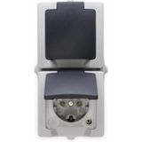 Nautic Dubbel Stopcontact - IP44 - met Randaarde - Verticaal - Antraciet / Wit