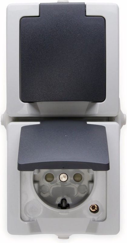 Nautic Dubbel Stopcontact - IP44 - met Randaarde - Verticaal - Antraciet / Wit