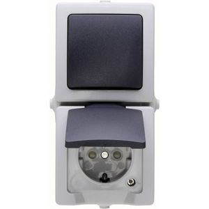 Nautic Combinatie Wip - Stopcontact - IP44 - met Randaarde - Verticaal - Antraciet / Wit