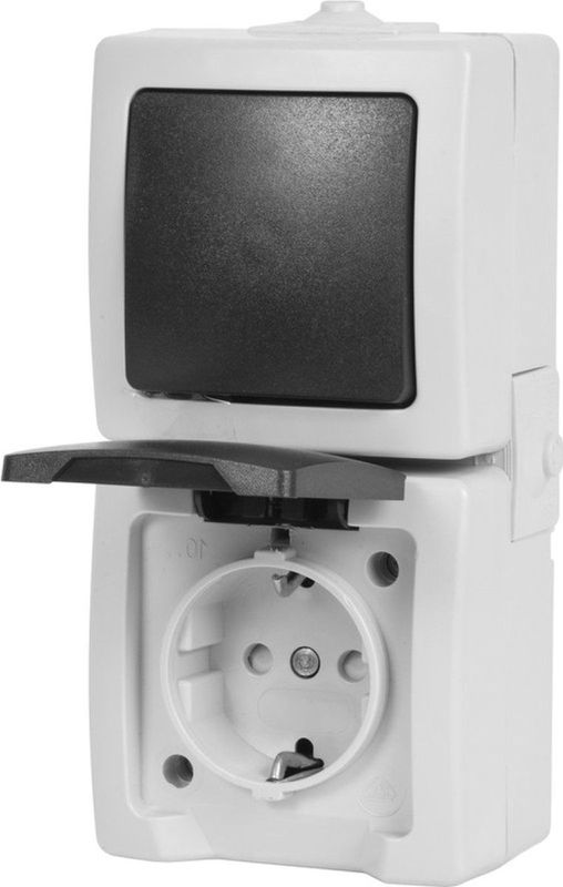 Nautic Combinatie Wip - Stopcontact - IP44 - met Randaarde - Verticaal - Antraciet / Wit