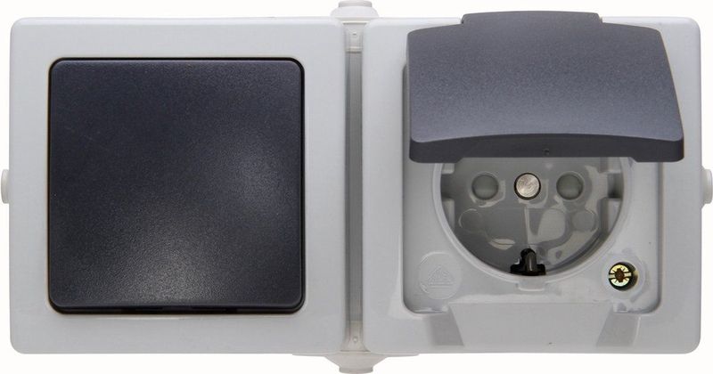 Nautic Combinatie Wip - Stopcontact - IP44 - met Randaarde - Horizontaal - Antraciet / Wit