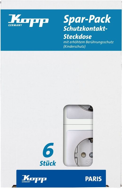 Kopp - Paris - Stopcontact - Zilver - 6x 1-voudig - 250V (16A) - IP20 - Verhoogde Aantrekkingsbeveiliging
