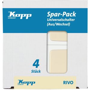 Kopp Spar-Pack: 4 Rivo universele schakelaar (uit- en wisselschakelaar), 581601056