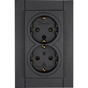 Kopp - Athenis - Geaard Stopcontact - Antraciet - 2-voudig