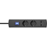 Kopp UNOversal® Plus - Stekkerdoos - Antraciet - 2-Voudig met 2x USB-Poort - 1,4 M