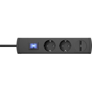 Kopp UNOversal Plus 2-voudige USB-stekkerdoos, 1,4 m kabel, 90° gedraaide potten, grote stekkerafstand, schroefbaar, verlichte schakelaar, antraciet, 233505000, 3600 W, 5 V, 2-voudig