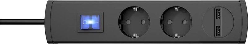 Kopp UNOversal® Plus - Stekkerdoos - Antraciet - 2-Voudig met 2x USB-Poort - 1,4 M
