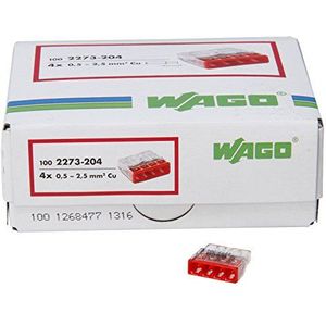 Kopp Wago Compact-aftakdoosklem 4-aderig 0, 5 - 2, 5 mm² Inhoud 100 stuks, transparant/rood, 33346422
