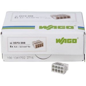 Kopp 33346424 WAGO COMPACT-verbindingsdoosklem 8-draads klem grijs 0,5-2,5 mm2 inhoud 50 stuks, transparant/wit