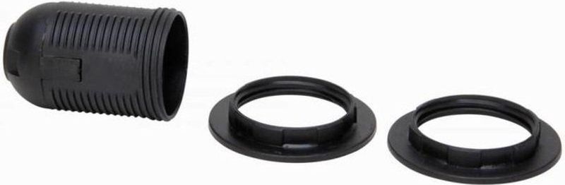 Kopp lampfitting E27 met 2 ringen - Kunststof - M10 binnendraad - Zwart