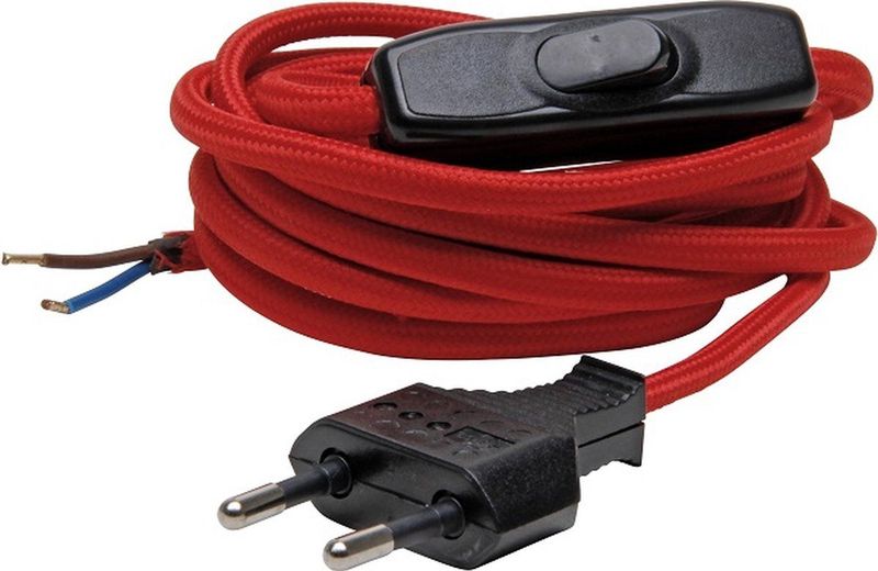 Kopp Aansluitsnoer ongeaard met schakelaar – rood (2m)