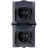 Kopp Nautic 136915009 2-Voudig Geaarde Contactdoos, Met Klapdeksel En Verhoogde Contactbescherming, Opbouw, Voor Vochtige Ruimtes, 250 V (10 A), Ip44, Verticale Montage, Antraciet