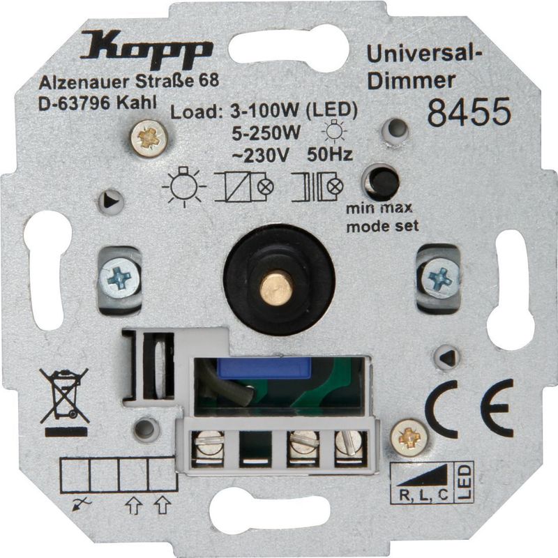 Kopp - Universele Drukwissel-Dimmer-Sokkel - Geschikt voor LED en Gloeilampen - 3-100 Watt en 10-250 Watt