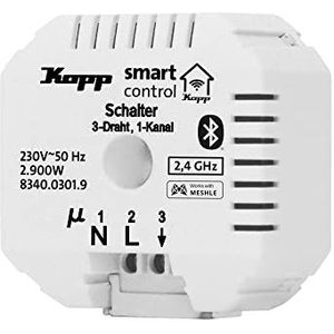 Kopp Smart-Control schakelactuator, 1 kanaal, 3-draden, Smart Home Bluetooth-mesh-technologie, Amazon Alexa, Apple Home Kit, Google Home, 834003019