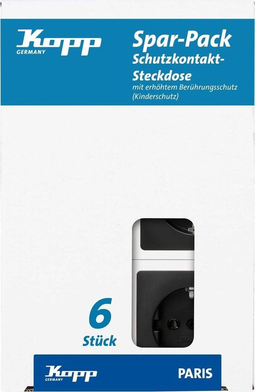 Kopp Enkelvoudige wandcontactdoos - Mat zwart - Kinderbeveiliging - 6 stuks