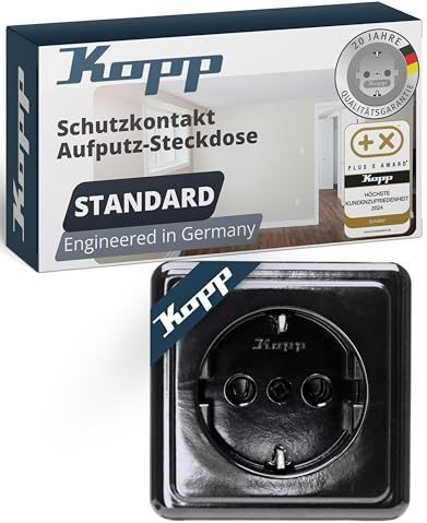 Kopp - Opbouw Stopcontact - Zwart - Randaarde Enkel - Montageplaat