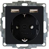 Kopp Athenis wandcontactdoos 1V RA KV 2x USB-A Mat zwart