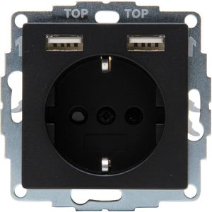 Kopp Inbouwstopcontact Athenis 1-polig Randaarde + 2 Usb Zwart Ip20