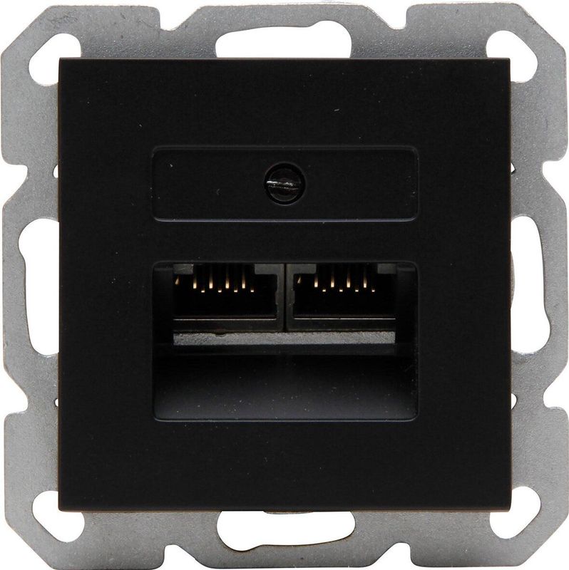 KOPP - UTP RJ45 Stopcontact - Athenis HK07 - Wandcontactdoos - Inbouw - 2-voudig UTP CAT6 - Mat Zwart