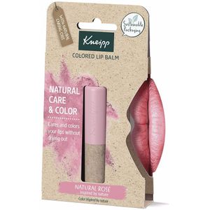 Kneipp, Lippenbalsem met kleur, bescherming en lippenreparatie, hydraterend met langere werking, natuurlijke ingrediënten, roze lippenstift (Natural Rose)