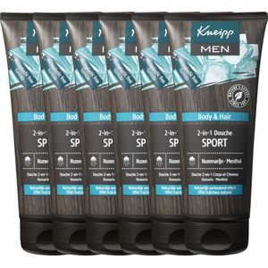 Kneipp Men - 2-in-1 Douchegel Shampoo - Sport - Menthol Rozemarijn - Verkoelend - Vegan - Grootverpakking - Voordeelverpakking - 6 x 200 ml