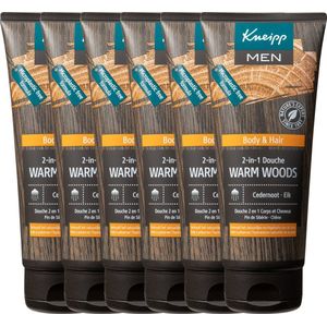 Kneipp Men - 2-in-1 Douchegel Shampoo - Warm Woods - Grootverpakking - Voordeelverpakking - 6 x 200 ml