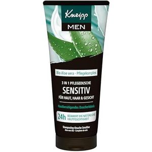 Kneipp MEN 3-in-1 verzorgende douchegel Sensitiv - voor huid, haar en gezicht - biologische aloë vera - huidkalmerende douche-ervaring - 200 ml