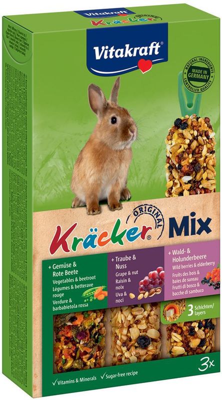 Vitakraft Dwergkonijn Krackers Trio Mix - Noot, Bosvruchten & Groenten - 10 St