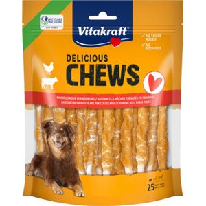 Vitakraft - Kauwrollen - Witte - Gedroogde Runderhuid met Kippenvlees - 25 Stuks