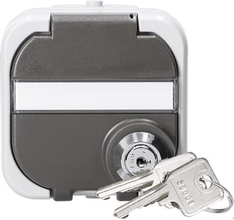 REV - Stopcontact - Grijs - Voor Natte Ruimtes - Inclusief Universele Sleutels