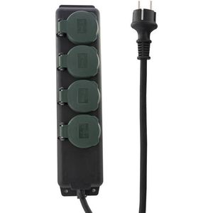 REV - Stekkerdoos - 6-voudig - Zwart, Groen - Randaarde - 1 stuk