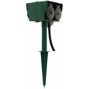REV 0595009555 Buitenstopcontact 4-voudig Zwart, Groen Met grondspies