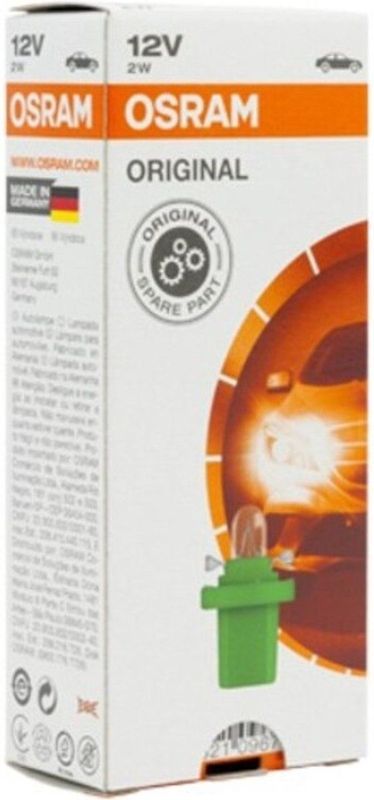 Osram - B8.5d - Gloeilamp - Groen - 12 Volt - 2 Watt - Doosje 10 Stuks