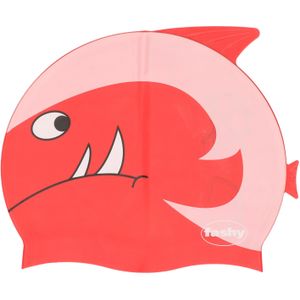 Rood/roze kinder badmuts met haai/vis - zwemmuts voor kinderen