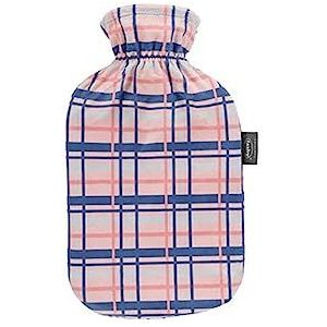 Fashy Warmwaterkruik met fleece overtrek in ruitdesign, abrikoos, 2,0 l
